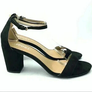New report heels Pamela 11 black faux suede dorsay